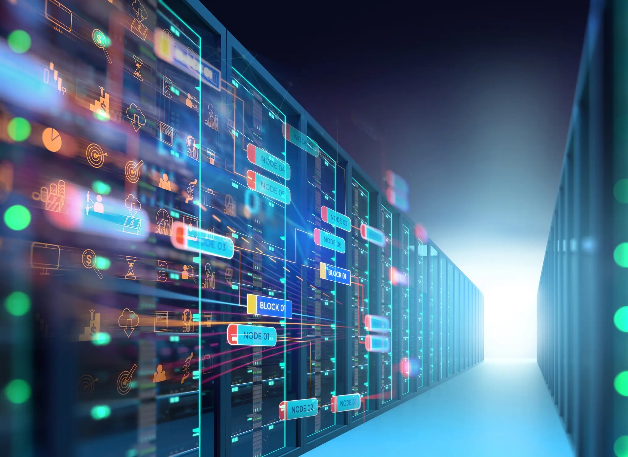 sala de servidores 3d ilustración con la programación de datos elemento de diseño.,concepto de almacenamiento de grandes datos y la tecnología de computación en nube.