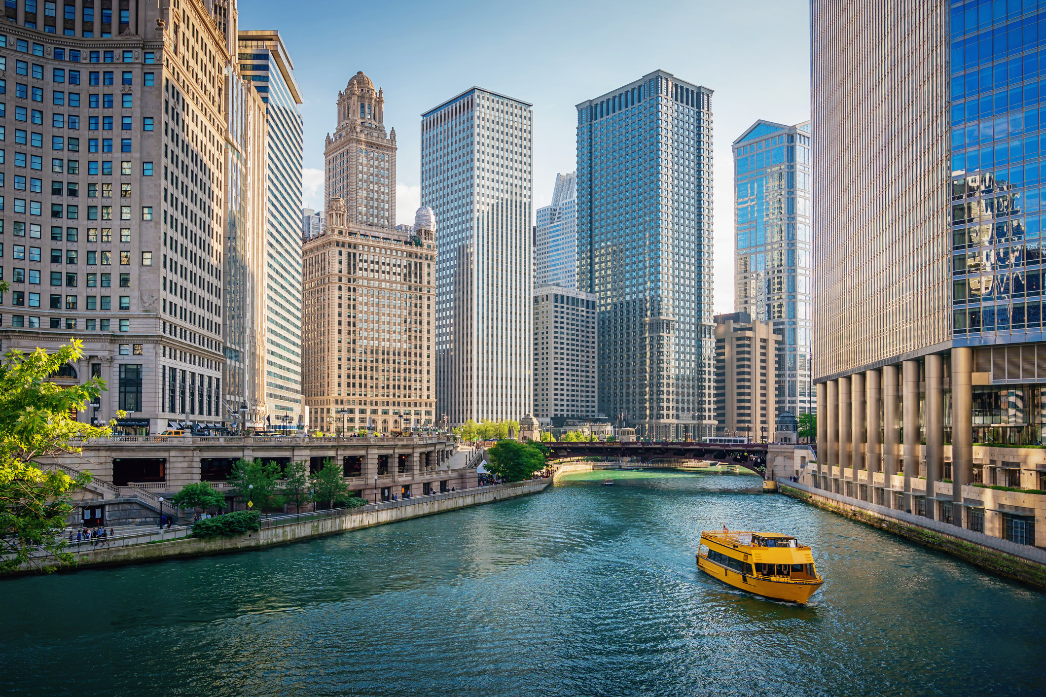 Chicago River Tourboat Downtown Chicago Skyscrapers