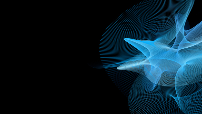 Abstract blue light wave pattern against black background