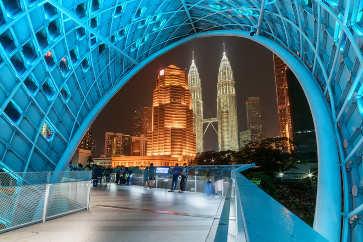 A view of Kuala Lumpur at night with Petronas Towers